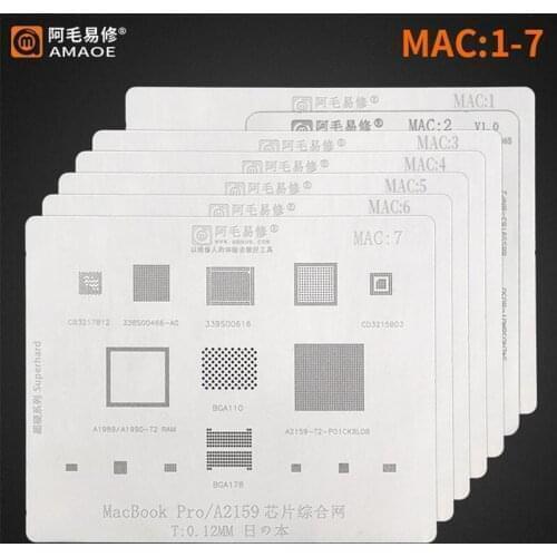 Amaoe For MACBOOK MAC Pro A2159 A1707 A1534 A1706 Power USB Charging IC CPU/RAM SSD DDR BGA Reballing Stencil 0.12mm Thickness