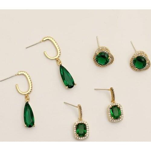 ALLNEWME Vintage Luxury Square Green Color Crystal Earrings for Women Sparkly Rhinestones Drop Dangle Earrings Pendientes 2021