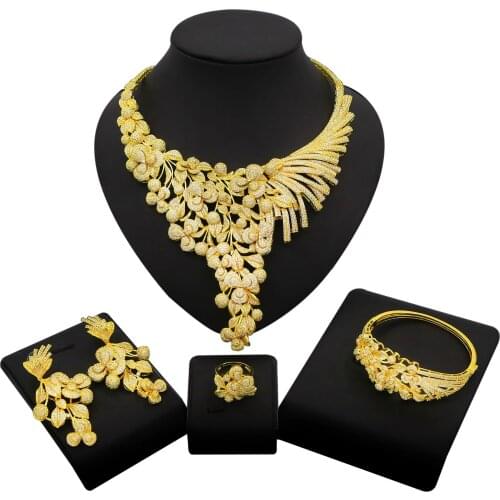 Yulaili Fashion High Quality Square Crystal Zircon Necklace Bracelet Earrings Ring for Women Wedding Jewelry Sets Wholesale