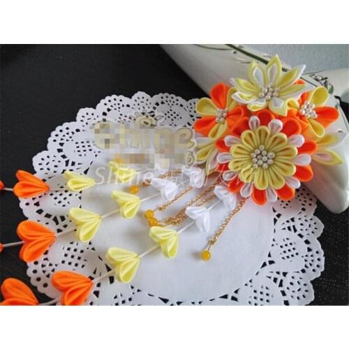 Hand Made Hairpin Cotton Cloth Hair Clip Yellow Barrettes Japanese Style Anime Cosplay Tie Accessories Kimono Hanfu Retro Fan