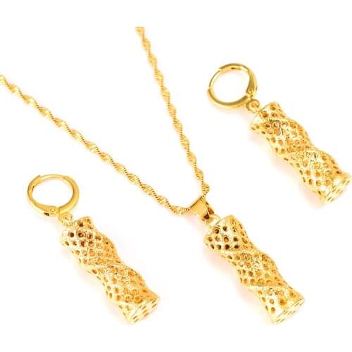 Bangrui Gold columni form Jewelry sets pillar Pendant/Chain Necklace Earrings for Women wedding bridal party Jewelry sets gift