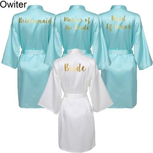 Owiter Personalized Bridesmaid Robes Silk Satin Robe Bride Robe Women Bridal Wedding Robe Bathrobe Nightgrowns Sleepwear Blue