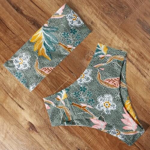 Off Shoulder Swimsuit Women 2021 Bikini Push Up High Waist Sexy Bandeau Swimwear Women Summer Brazilian Biquini Bathing Suit