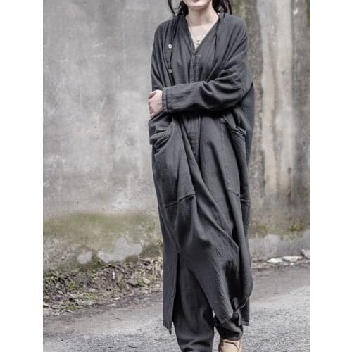 Women Cotton Linen Solid Color Trench Coat Outerwear Ladies Vintage Plus Size Topcoat Female Spring Autumn Long Coat