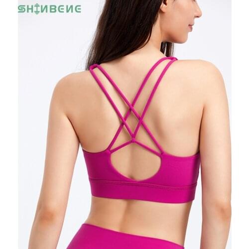 SHINBENE HI CLOUD Medium Support Fitness Yoga Sports Bras Top Women Naked Feel Cross Straps Workout Gym Bras Athletic Brassiere