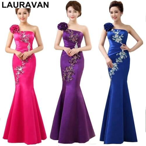 Party purple red fuchsia long bridesmaid formal women mermaid party dress long one shoulder birthday dresses for adults gown