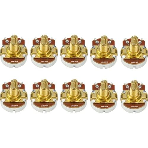 FLEOR 10pcs Full Size Bass Guitar Pot Potentiometer B500K Golden Cooper Long Shaft Pots for Guitar Bass Parts