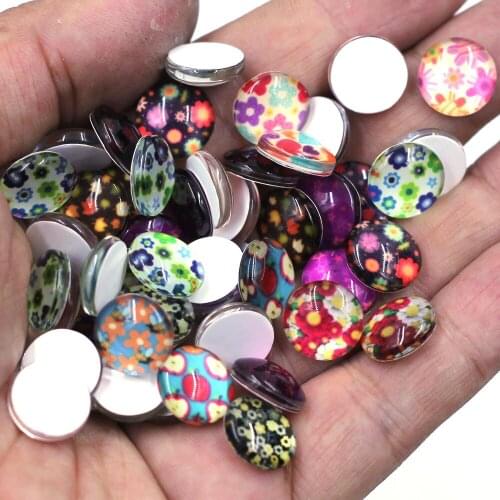 20PCS 12mm Multicolor Flower Glass Cameos Cabochons Round Domes DIY Embellishment Scrapbook Handbag Crafts Decor Accessories