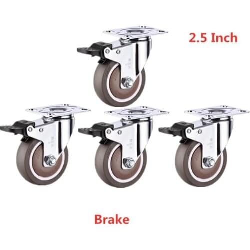 4 Pcs/Lot 2.5 Inch Brake Caster Rubber Mute Light Furniture Medical Shelf Ventilator Wheel