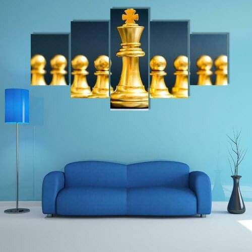 5 Pieces Gold King Chess Piece Posters Modular Canvas HD Prints Paintings Wall Art Pictures Home Decor No Framed