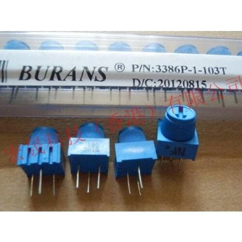 50PCS/LOT 3386P-1-100 3386P-1-100TLF TRIMMER 10 OHM 0.5W PC PIN Trimpot potentiometer 10 ohm with Knob 3386P-1-100LF