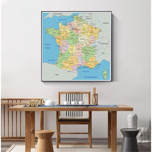 90*90 cm Political Map of The France Non-woven Canvas Painting Wall Art Poster Living Room Home Decor School Supplies In French
