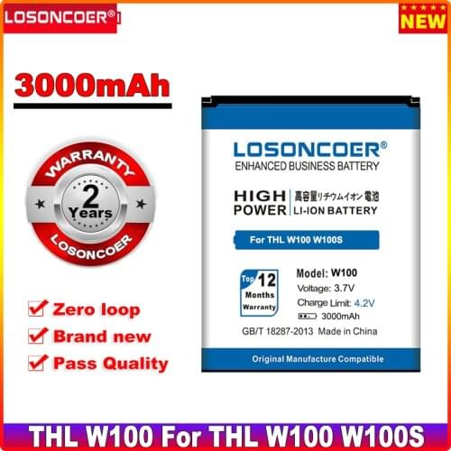 LOSONCOER 3000mAh for THL W100 Battery W100S W100 Phone Global Free Shipping+online Tracking