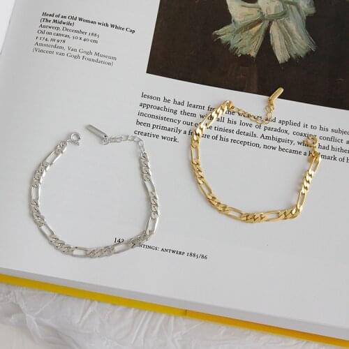 Real 925 Sterling Silver Chain Bracelets For Women Wrist Bracelet Gift, Simple Gold Color Bangle Brecelet On Hand Silver Jewelry