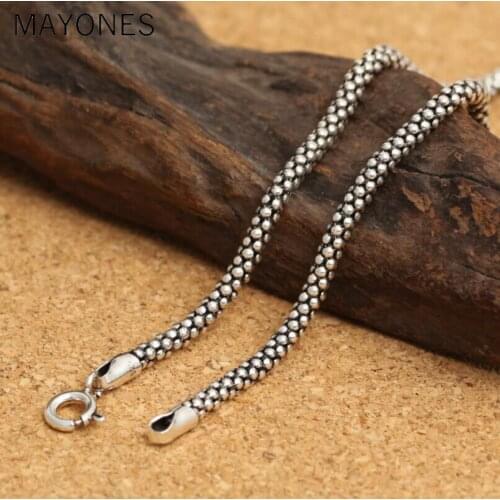 MAYONES 3mm 100% Real 925 Sterling Silver Chains Chokers Necklaces for Men Silver Accessories 45-80cm Long Thai Silve Jewelry