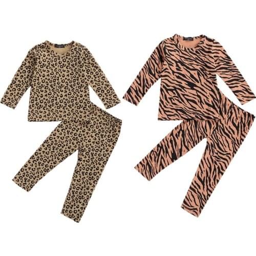 Infant Kids Baby Girls 2Pcs Set Zebra Leopard Pattern Spring Autumn Clothing Long Sleeve Shirts Tops Pants Homewear 1-6Years