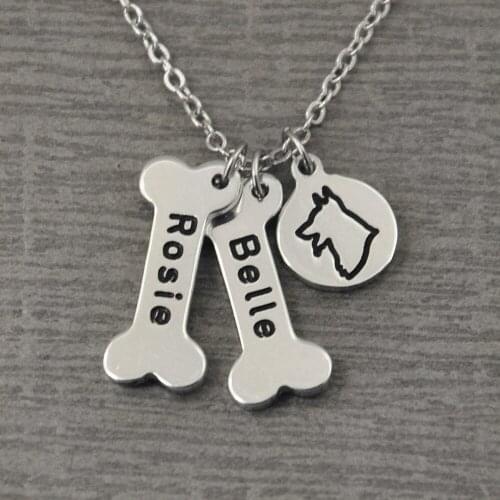 Personalized Dog Bone Necklace,German Shepherd Dog Necklace,Custom Bones Pendant Necklace,Gift for Her