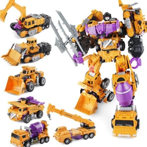 JINJIANG 20cm Height Transformation Deformation Robot Toy Excavator Bulldozer Crane Shovel Mixer truck Action Figures Toys