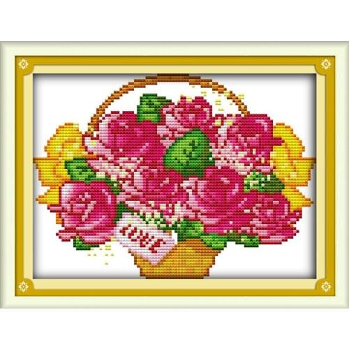 The rose flower basket cross stitch fabric kit Aida11ct count print canvas stitching embroidery DIY handmade needlework plus
