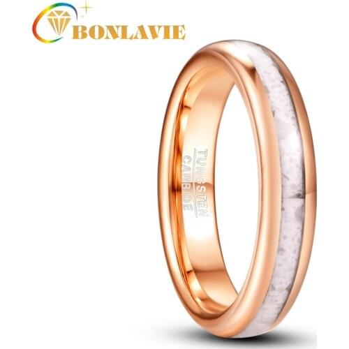 4mm White Marble Electric Rose Gold Tungsten Steel Ring Wedding Jewelry AAA Quality