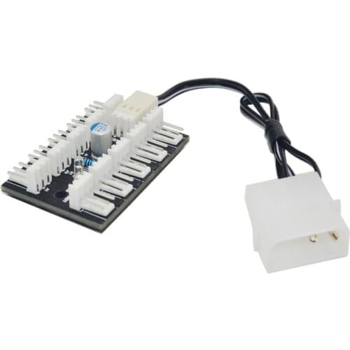 Computer PC Fan Hub Fan Speed Controller Molex Power Cable 1 to 10 Fan Splitter for 3Pin PWM Cooling Cooler with Power Indicator