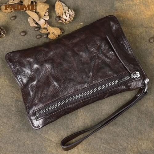 Original retro genuine leather mens long zipper clutch bag fashion natural high quality first layer cowhide teens phone wallet