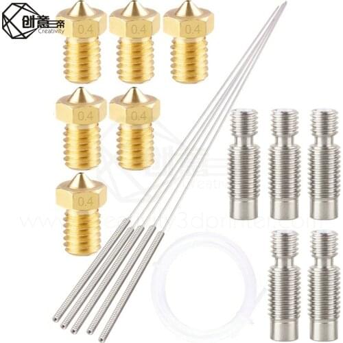 Creativity 0.4mm V5 V6 Brass Extruder Nozzle with Cleaning Needle Print Head 0.4mm Drill 1M PTFE Tube for E3DV6 3D Printer