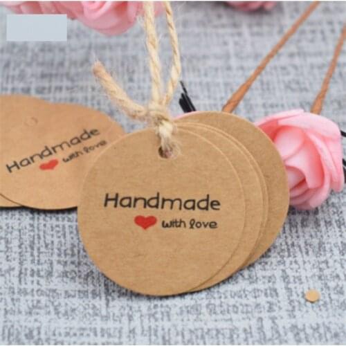200pcs 3.5cm Round Hang Tags Handmade Sweet Thank You Kraft Paper Tags Handmaking Accessories DIY Gift Bags Boxes Label Supply