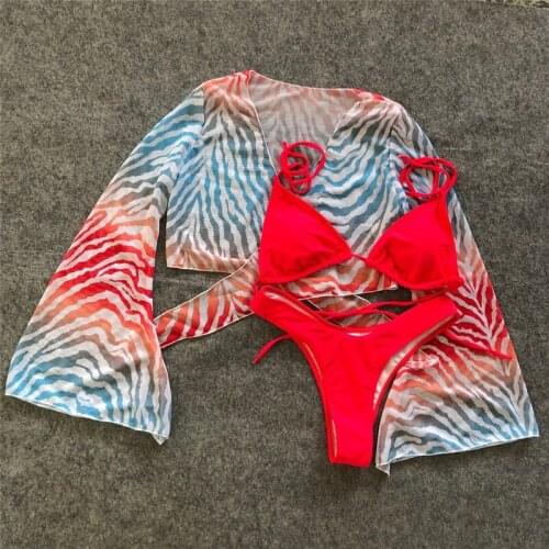 Print Three Pieces Swimsuit Women Sexy Triangle Braizlian Bikini Set Micro Bikinis 2020 Bathing Suits Female Push Up Swimwear