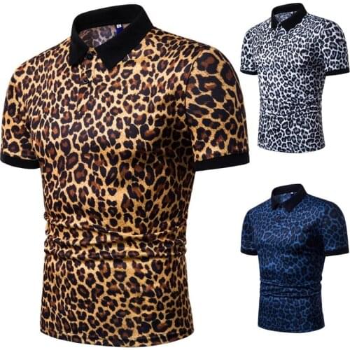 2019 Summer New European Fashion Leopard Print Mens Casual Short Sleeve T-shirt Polo Mens Shirt