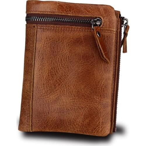 New Style Mens Mad Horse Skin Anti-theft Brush Real Leather Mens Wallet Short Vintage Wallet