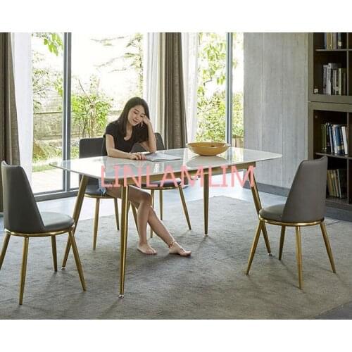 Stainless steel Dining Room Set Home gold minimalist modern marble dining table and 6 chairs mesa de jantar muebles comedor