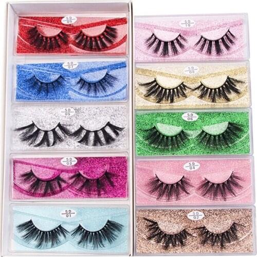False Eyelashes Wispy Natural 3D Faux Mink Lashes Pack 10 Pairs Soft Reusable Bulk With Glitter Portable Boxes
