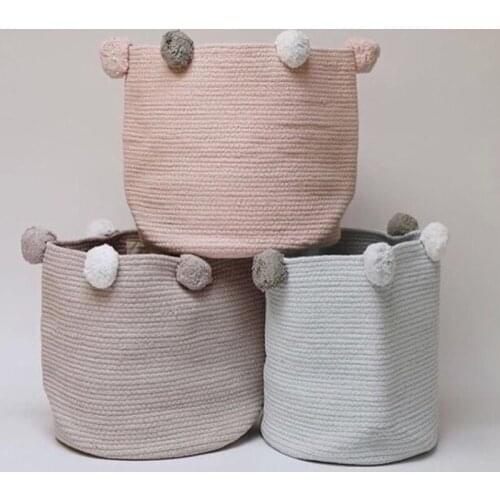 Nordic Decorative Basket for Storage Organizers Woven Toy Storage Baskets with Pom Poms Kids Children Organizer Toys Decoration