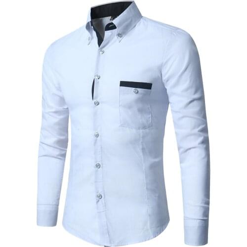 2018 Dress shirt new listing mens brand business long-sleeved pocket shirt white casual Slim long-sleeved shirt M-XXL YAOFEN