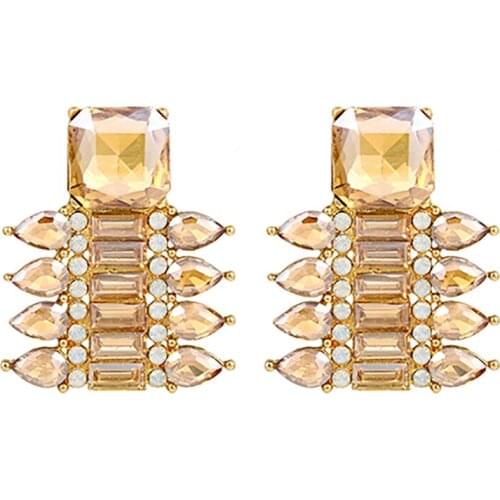 ZHINI New Exaggerate Colorful Crystal Geometric Dangle Earrings for Women Simple Cute Big Rhinestone Statement Earring 2021