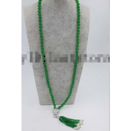 New beautiful green bead round &white freshwater pearl round 8mm 36" necklace pendant