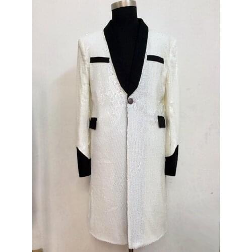 New style Long design DJ singer white Slim suit GD bigbang style blazers male Ds costumes jacket outwear
