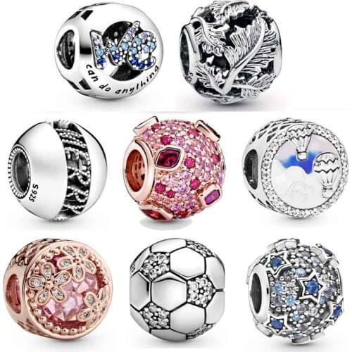 Original We Can Do Anything Sparkling Football dragonfly With Crystal Bead Charms Fit Pandora Bracelet 925 Sterling Silver Bead