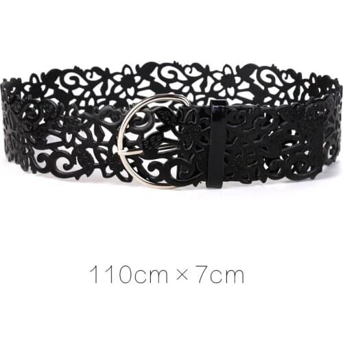 Soft Leather Hollow Out Print Belt Fashion Self Tie Wide Belts for Women Wrap Around Waistband Cummerbund Dress Pants Belts