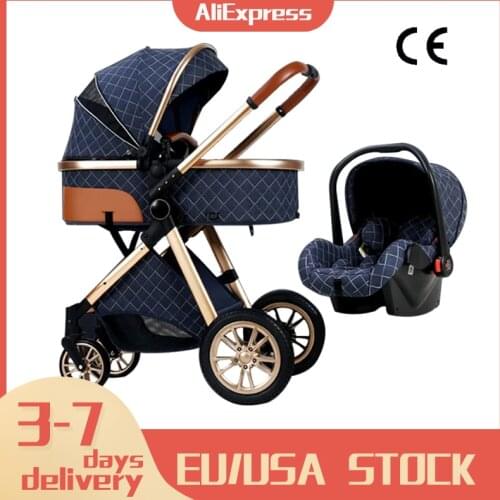 Luxury Baby Stroller 3 in 1 High Landscape Baby Cart Can Sit Can Lie Portable Pushchair Baby Cradel Infant Carrier Free Shipping
