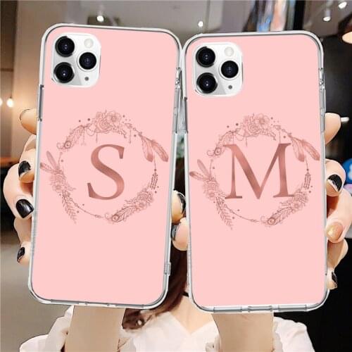 Pink Rose Gold 26 Letter Phone Case for IPhone 6 5 6 6S Plus 7 Plus 8plus X XR XS MAX 11 12 PRO MAX Soft TPU Silicone Phone Case