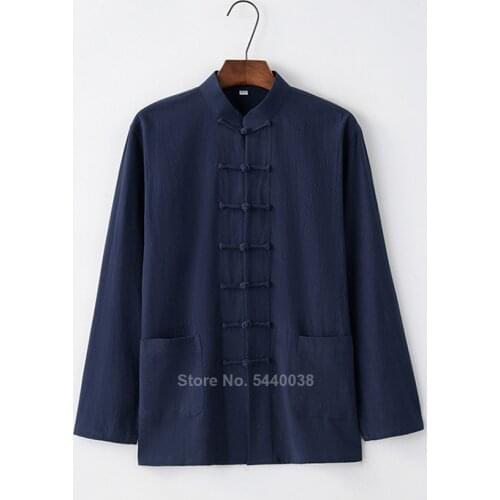 8 Colors Linen Chinese Traditional Shirt for Man Male Tang Suit Streetwear Stand Collar Casual Kung Fu Tai Chi Exercise Costume