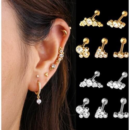 New 1Pc Stainless Steel Cz Small Cartilage Stud Earrings Gold Silver Color Geometric Helix Tragus Lobe Ear Piercing Jewelry