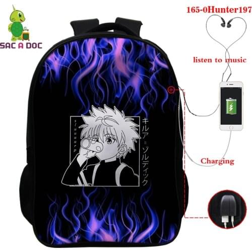 3D School Backpack Child Schoolbag Kawaii Bookbag Hunter X Hunter Killua Eyes Killua HxH Anime Usb Student Backpacks for Girls