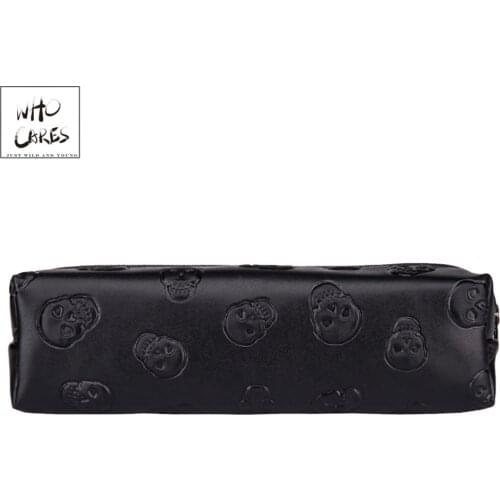 Skull black Leather makeup bag purse organizer travel Fashion pouch bolsos PU cosmetic bag pencil case maleta de maquiagem