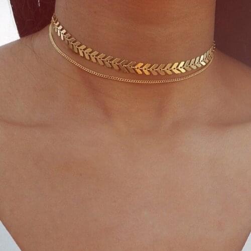 Vintage Fishbone Sequins Short Clavicle Chain Neckalce for Women Party Jewelry Accessories