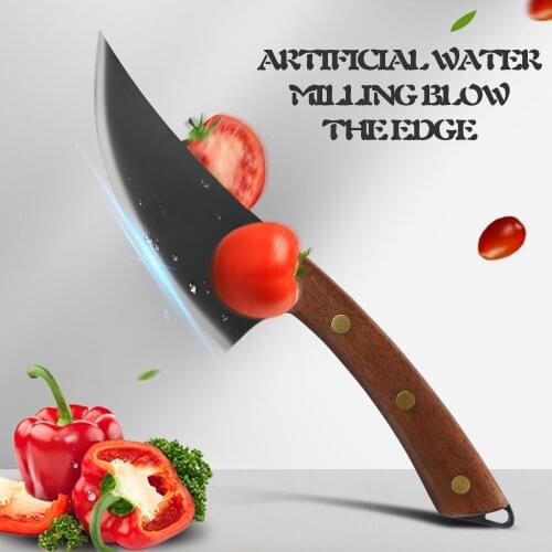 XYj Small Butcher Slaughter Knife 5'' Leather Cover Black Brown Wood Handle Knife Fruit Meat Outdoor Survival Hiking Tools