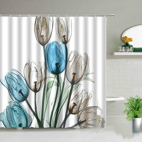 Flower Shower Curtain Plant Pattern Printing Scenery Bathroom Decoration Waterproof Fabric Bathtub Curtain with Hook