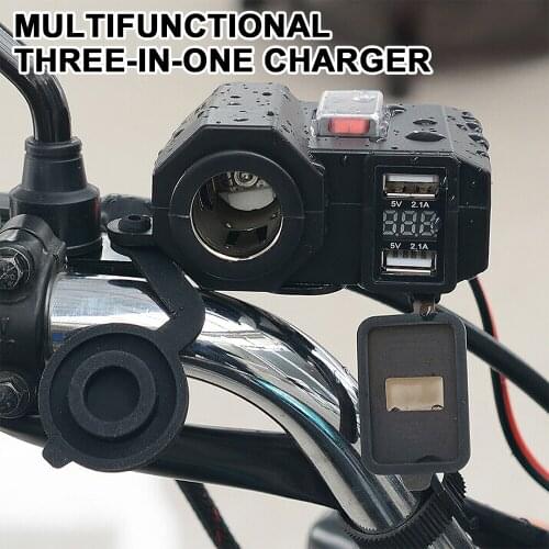 3 IN 1 Motorcycle Cigarette Lighter 12V USB Charger Waterproof Motorcycle Socket Motorbike Supplies Power Adapter Socket Switch